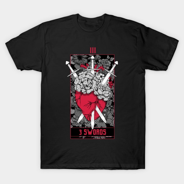 3 Swords Tarot Card - Red T-Shirt by Jess Adams